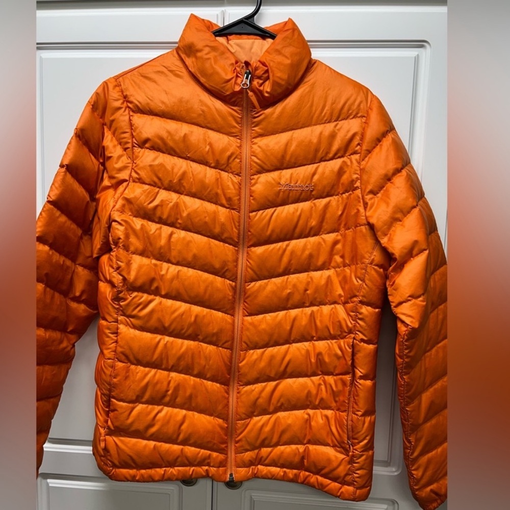 Marmot women’s orange puffer jacket size L
